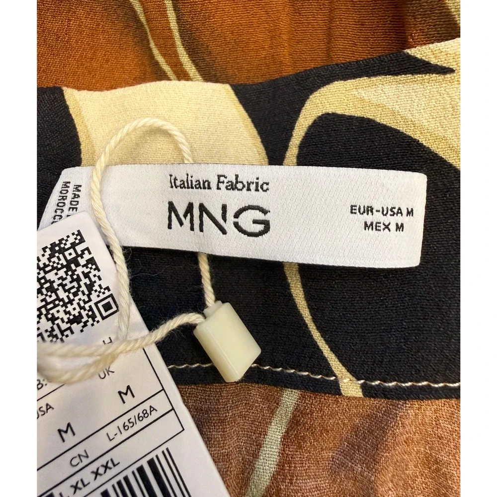 NWT MANGO MNG BROWN RUFFLE PRINT MIDI SKIRT SZ M